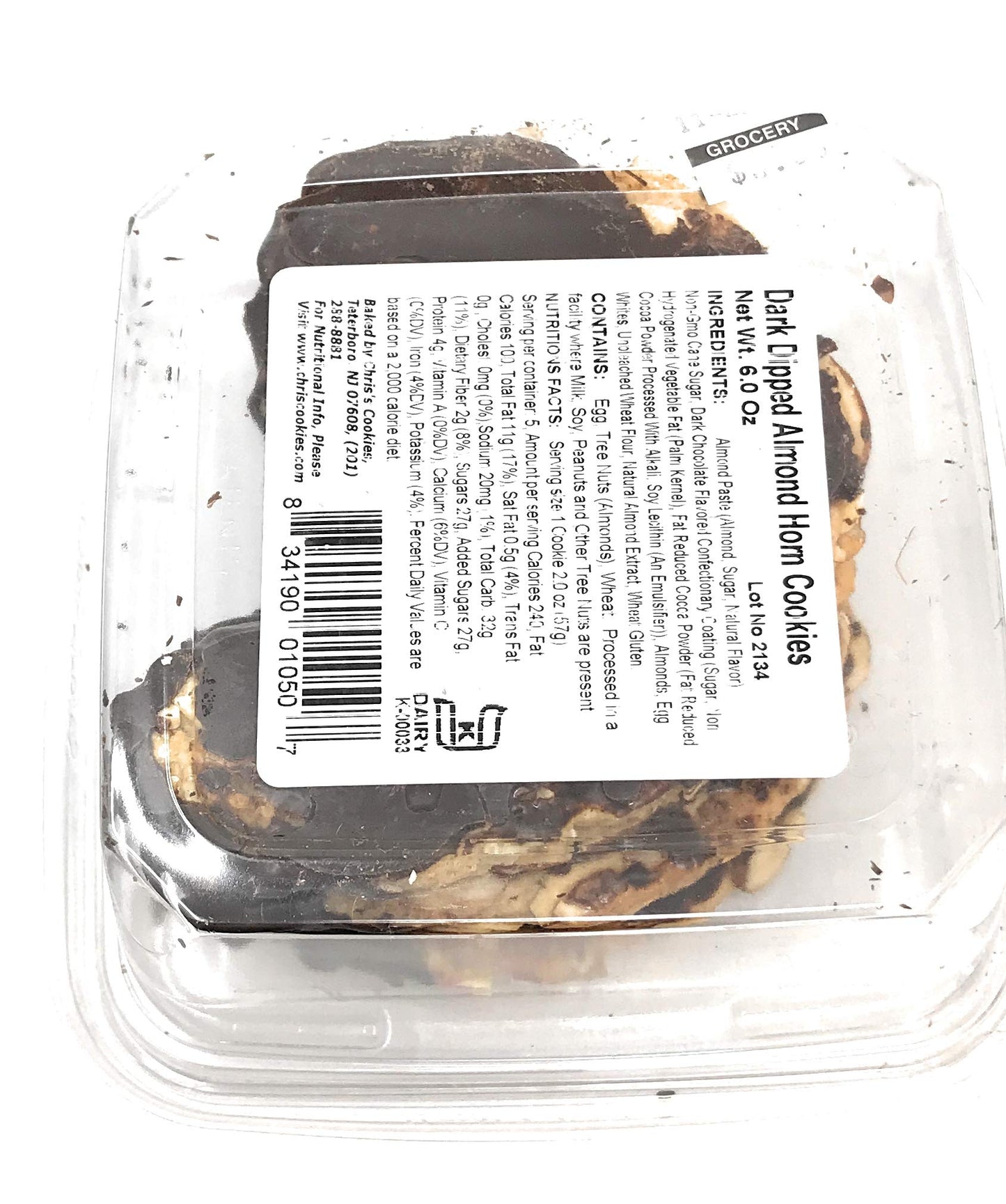 Chris's Cookies, Cookies Dark Dipped Almond Horn, 6 Ounce