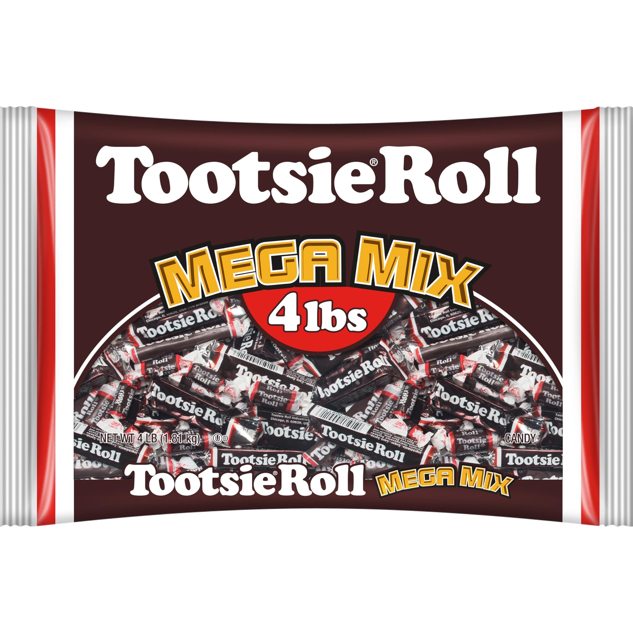 Tootsie Roll Mega Mix, 4 Different Shapes and Sizes of Classic Chocolatey Tootsie Rolls - 4 Pound Bag