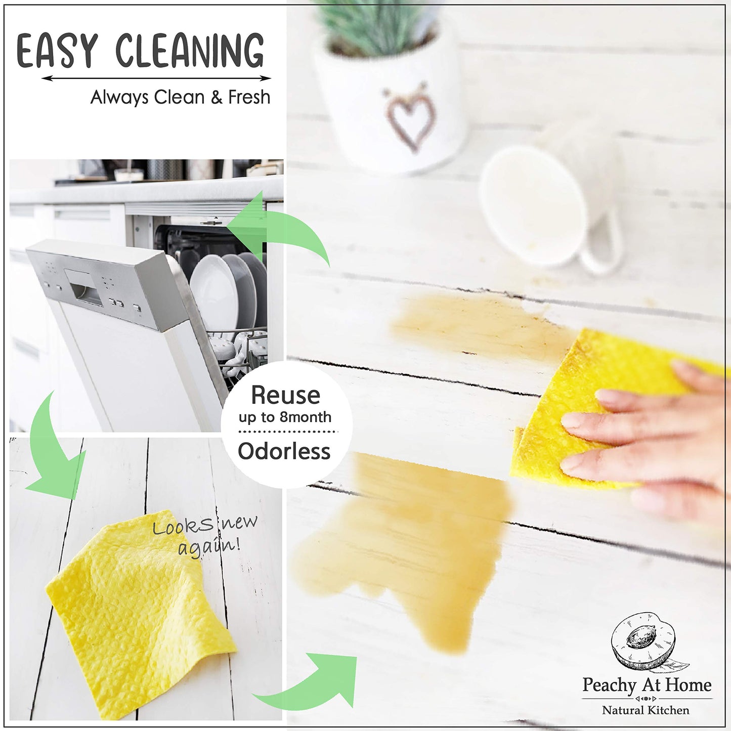 [12Pack+1Loofah Dish Sponge] 100% Natural Biodegradable Swedish Dishcloths for Kitchen | No-Discoloration, No-Odor, Super Absorbent Dish Sponge |