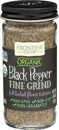 Frontier Co-op Organic Fine Ground Black Pepper, 1.8 Ounce Bottle, Full-bodied Flavor and Aroma, Kosher