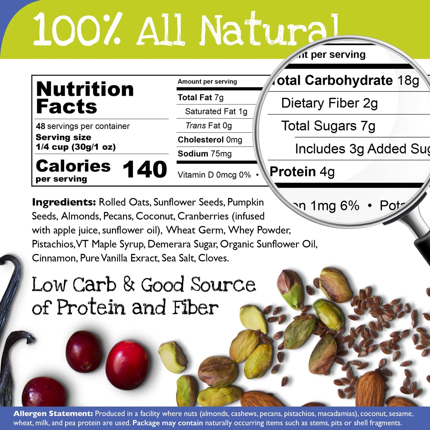 True North Granola - Go Nuts Granola with Dried Cranberries, Almonds, Coconut, Pecans and Pistachios, All Natural and Non-GMO, Bulk Bag, 3 lb.
