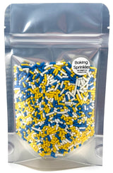 Blue Yellow White Sprinkles for Cake, Cupcake, Cookie Decorations, Ice Cream and Donut Toppings Edible Decorating Baking Supplies - 4 oz package