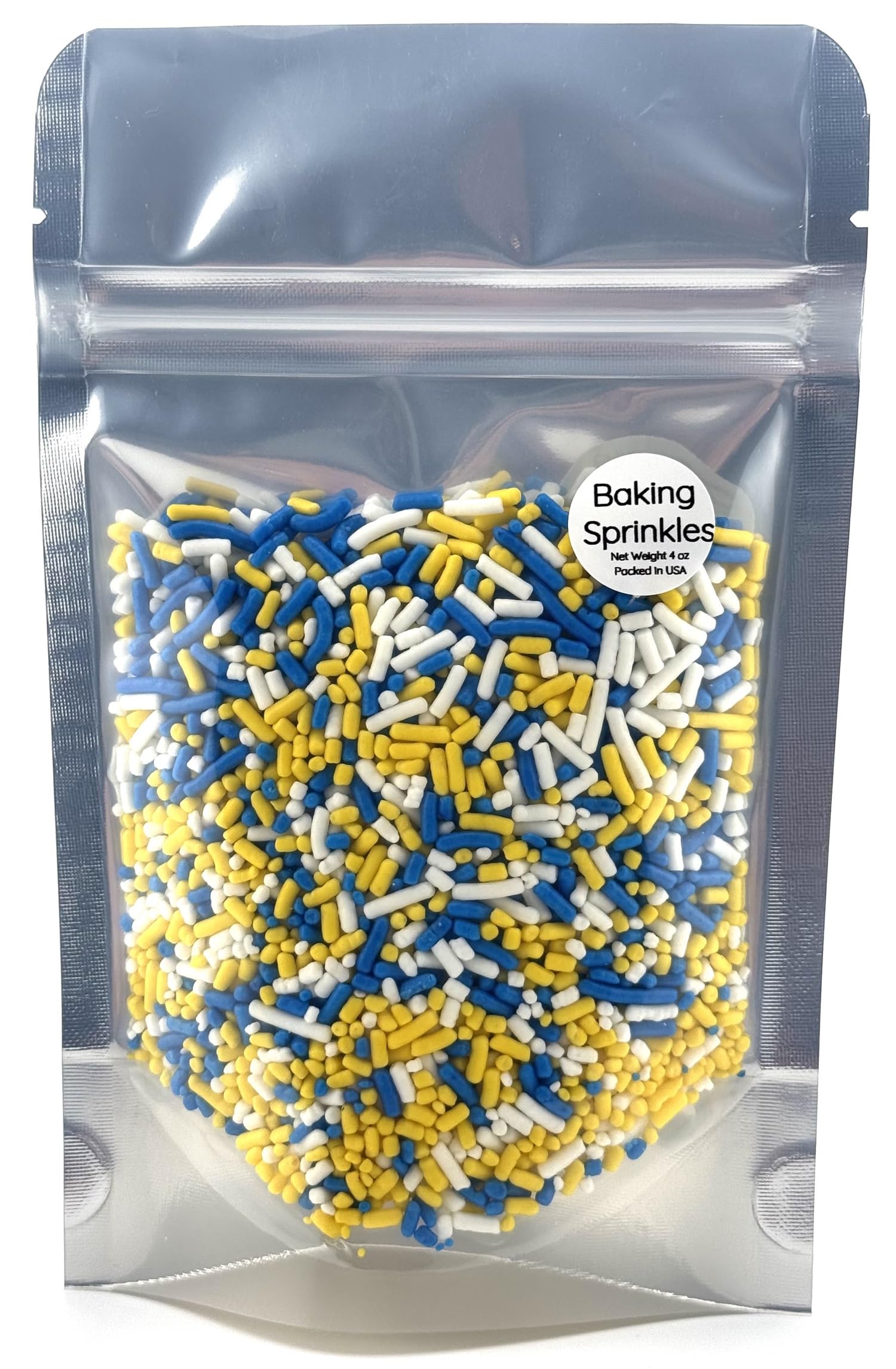 Blue Yellow White Sprinkles for Cake, Cupcake, Cookie Decorations, Ice Cream and Donut Toppings Edible Decorating Baking Supplies - 4 oz package