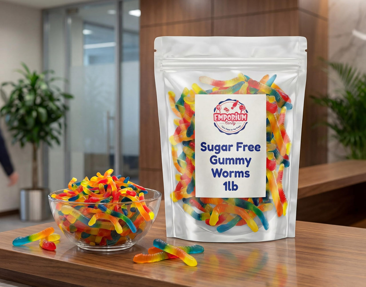 Sugar Free Gummy Worms - 1 lb of Fresh Delicious Red Yellow Blue Fruit Flavored Chewy Snack