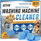 ACTIVE Washing Machine Cleaner for Pet Owners Enzymatic Deep Clean Descaler for Cat & Dog Hair, Urine, Odor, Residue, 24 Septic-Safe Tablets for Top