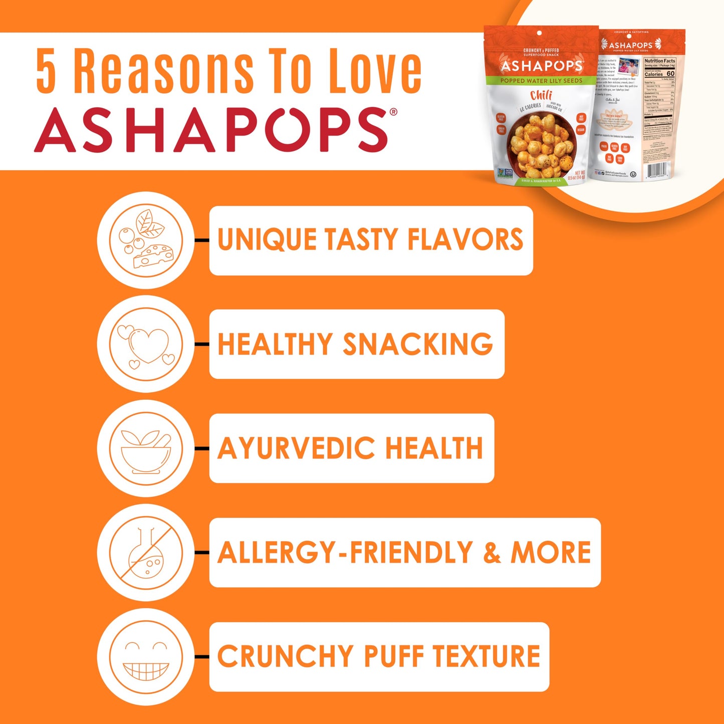AshaPops Chili Flavored Popped Water Lily Seeds, 0.5 oz (Pack of 12) - Gluten-Free, Vegan, Paleo, Nut-Free, Corn-Free, Soy-Free, Non-GMO, Delicious
