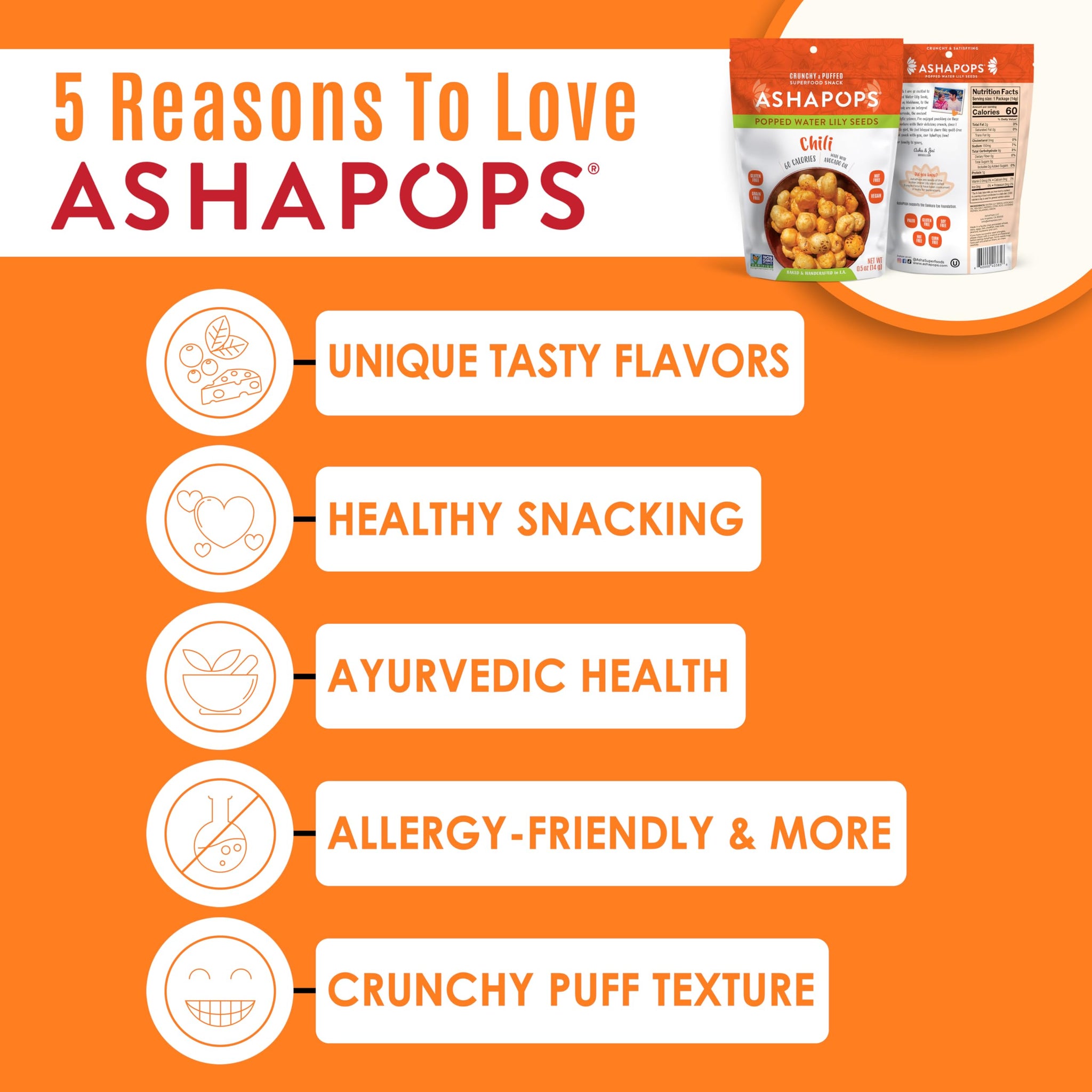 AshaPops Chili Flavored Popped Water Lily Seeds, 0.5 oz (Pack of 12) - Gluten-Free, Vegan, Paleo, Nut-Free, Corn-Free, Soy-Free, Non-GMO, Delicious