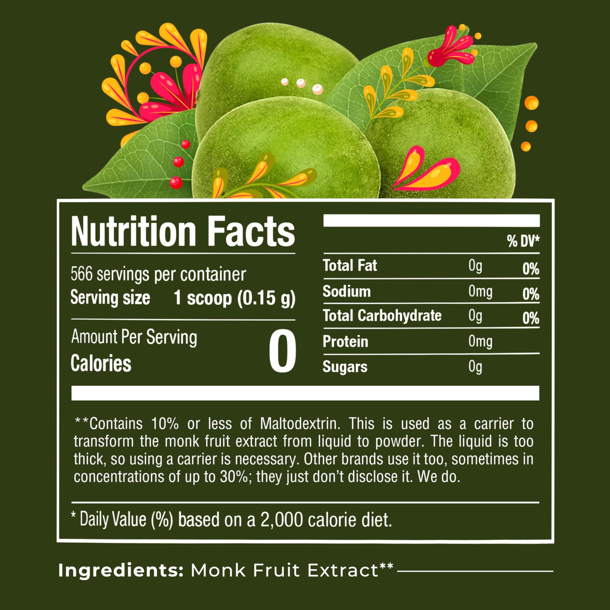 Monk Fruit Extract Powder (25X Sweeter Than Sugar) Zero Calories, Zero Sugar, Zero Glycemic, Non-GMO, No Fillers - Monk Fruit Sweetener No Erythritol