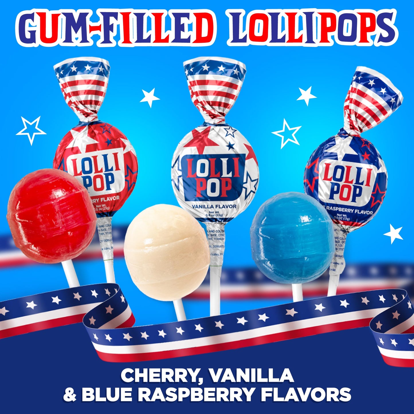 Patriotic Candy Assortment - 3 Pound Bulk Pack - 4th of July Candy - Chocolate Caramels, Lollipops, Popping Rocks Pouches - Red White and Blue Treats
