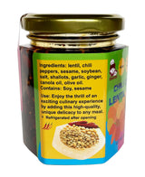 Chili Crispy Lentil Paste-gourmets and chili lovers must, spicy and tasty, vegetarian and gluten free, made in USA with unique fusion of American