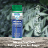 Nikwax BaseWash, 1000 ml, Deodorizing Cleaner for Base Layers, Socks, & Activewear, Eliminates Odors & Improves Performance