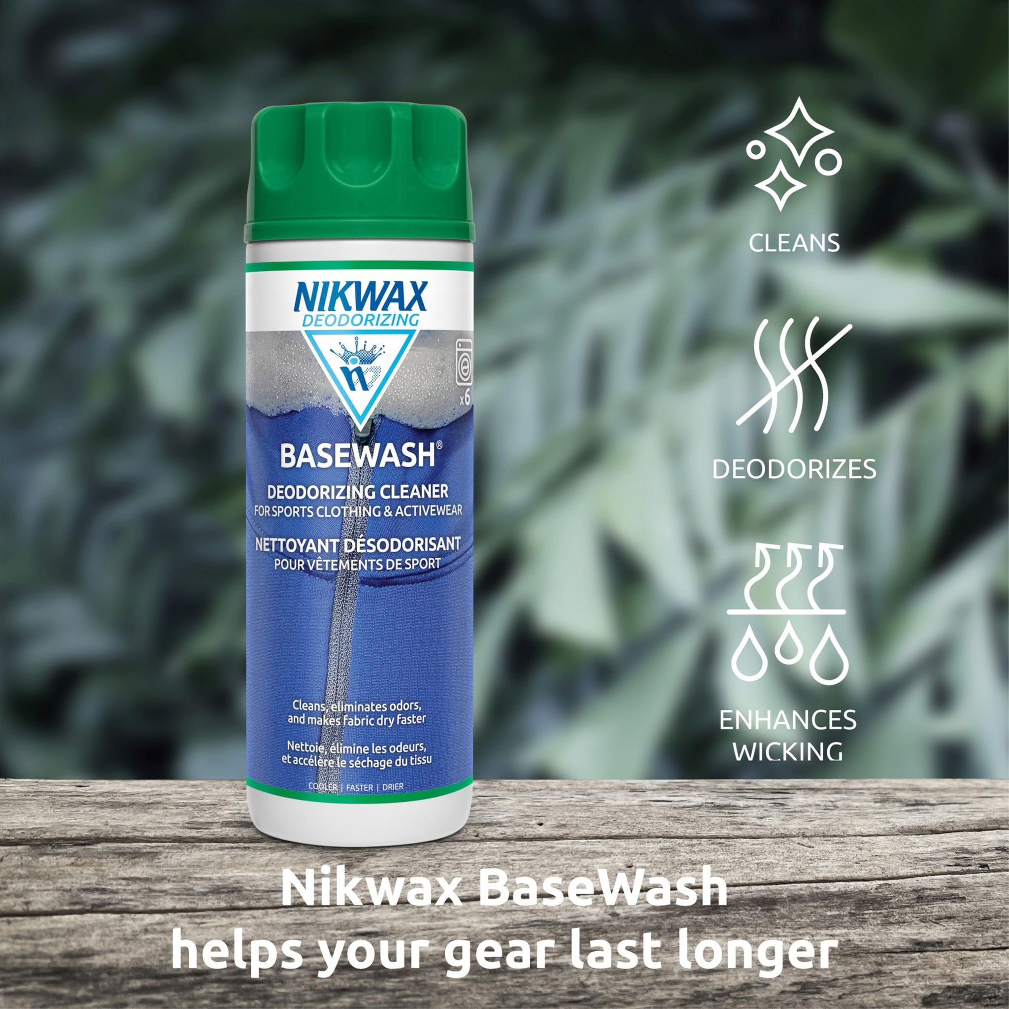Nikwax BaseWash, 1000 ml, Deodorizing Cleaner for Base Layers, Socks, & Activewear, Eliminates Odors & Improves Performance