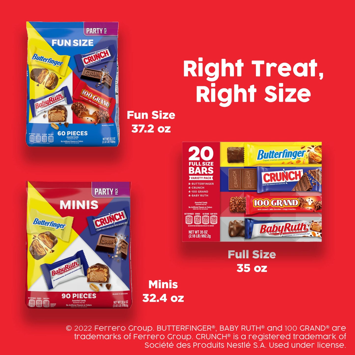 Butterfinger and Co. Bulk Chocolatey Candy Bag, Mix of Fun Size Butterfinger, CRUNCH, Baby Ruth and 100 Grand Milk Chocolatey Bars, Easter Basket