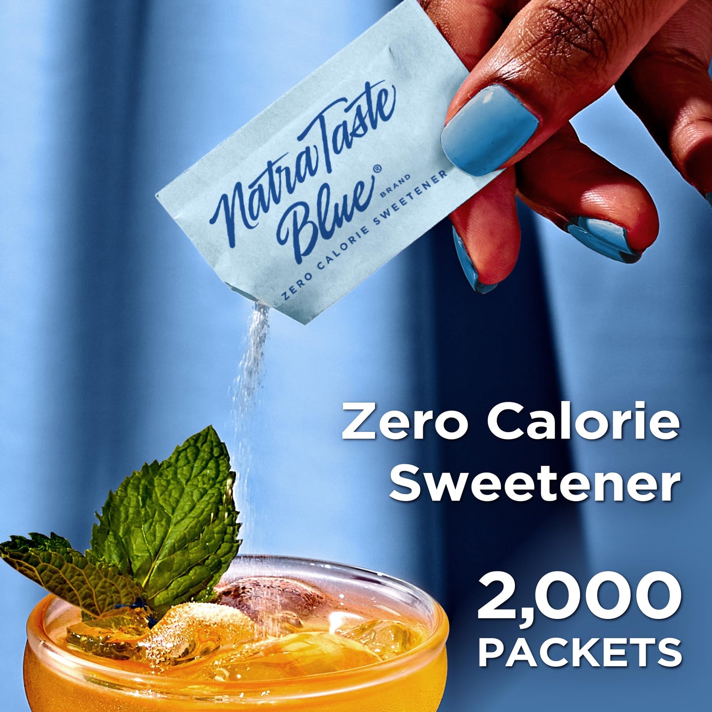 NatraTaste Blue Zero Calorie Aspartame Sweetener Packets, 2000 Ct., Gluten Free, Vegan, Sugar Substitute for Hot and Cold Drinks, Coffee, Iced Tea, Baking and More