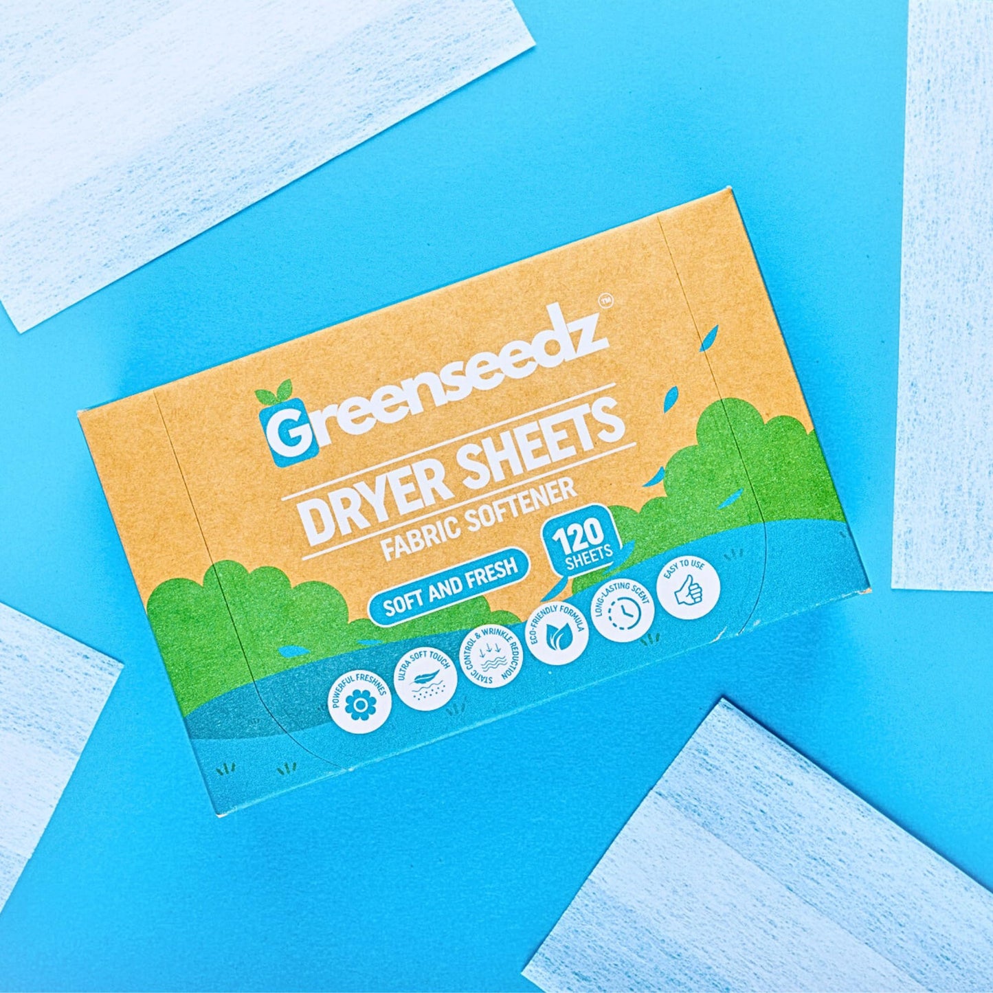 Greenseedz Dryer Sheets, 120 Count, Softens, Reduces Static & Freshens Laundry, Plastic-Free, Works with All Fabrics