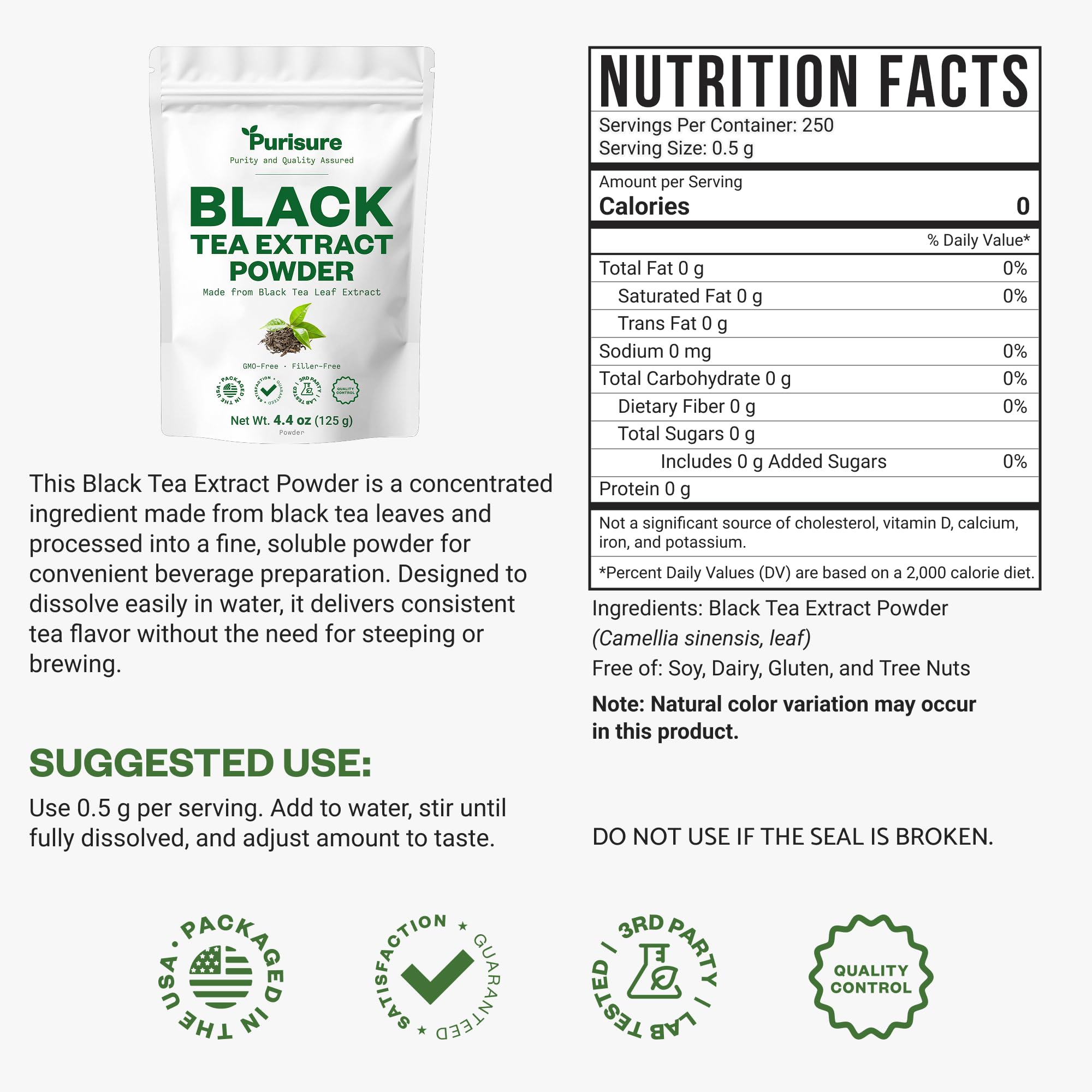 Instant Black Tea Extract Powder, Unsweetened Iced Tea Extract Powder from Real Black Tea Leaves for Hot or Cold Drinks, Instant Black Tea Mix