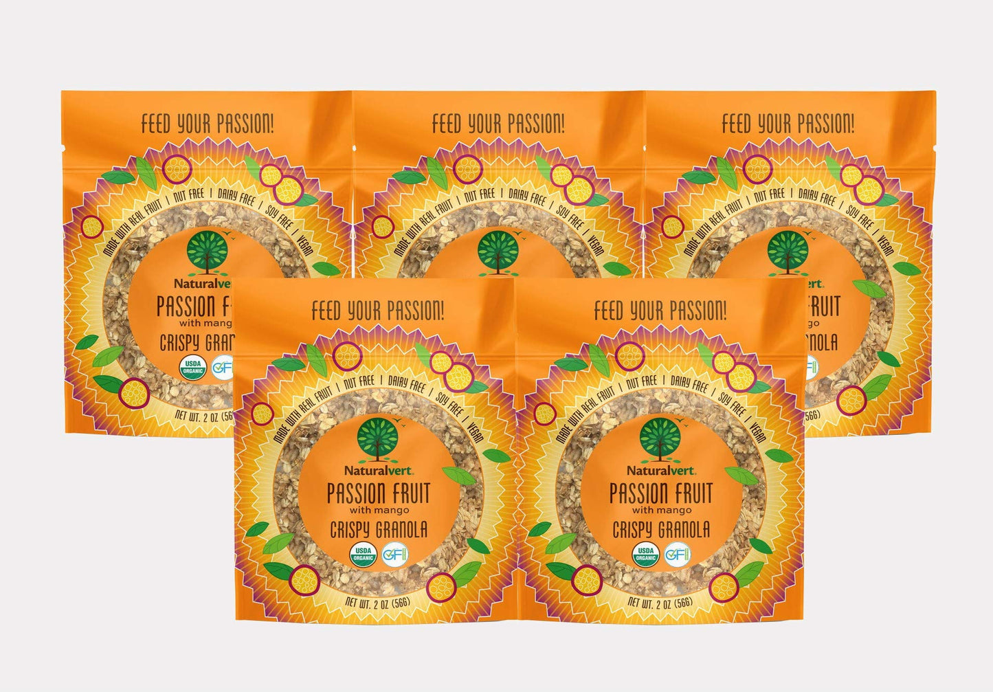 Naturalvert Organic, gluten-free, vegan granola Passion Fruit, 2oz (Pack of 5)