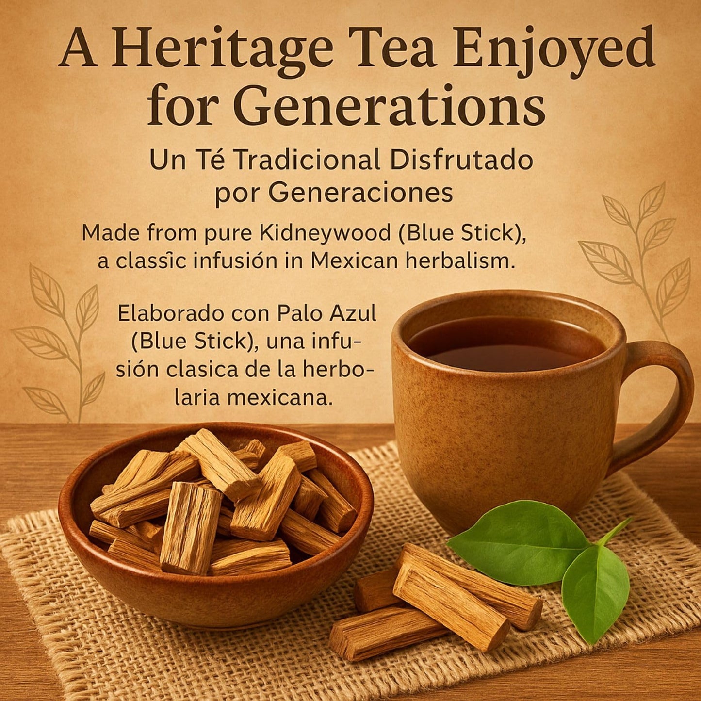 Palo Azul Herbal Tea - 24 Tea Bags - Kidneywood (Blue Stick) Infusion - 100% Natural, Vegan, Non-GMO - Authentic Mexican Tradition - Caffeine-Free