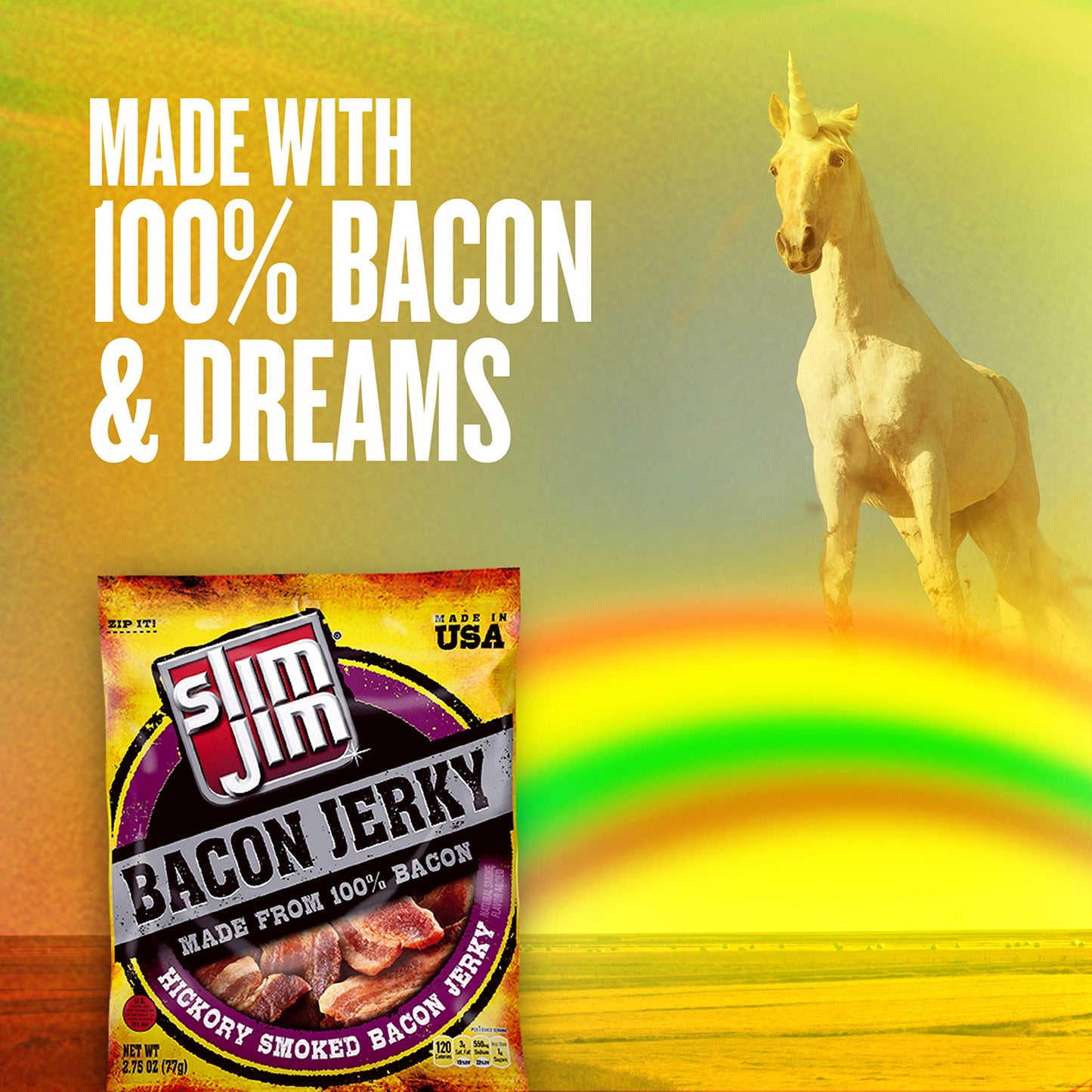 Slim Jim Smoked Bacon Jerky, Hickory Flavor, 10g Protein Per Serving, 2.75 oz. (1 Count)