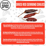 Essential Spice Dried Red Serrano Chilies - Bold Medium Heat with Smoky, Sweet Flavor - Whole Dried Chilies for Salsas, Sauces, Stews & Mexican