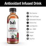 Bai Iced Tea, Rio Raspberry, Antioxidant Infused Supertea, Crafted with Real Tea (Black Tea, White Tea), 18 Fl Oz (Pack of 12)
