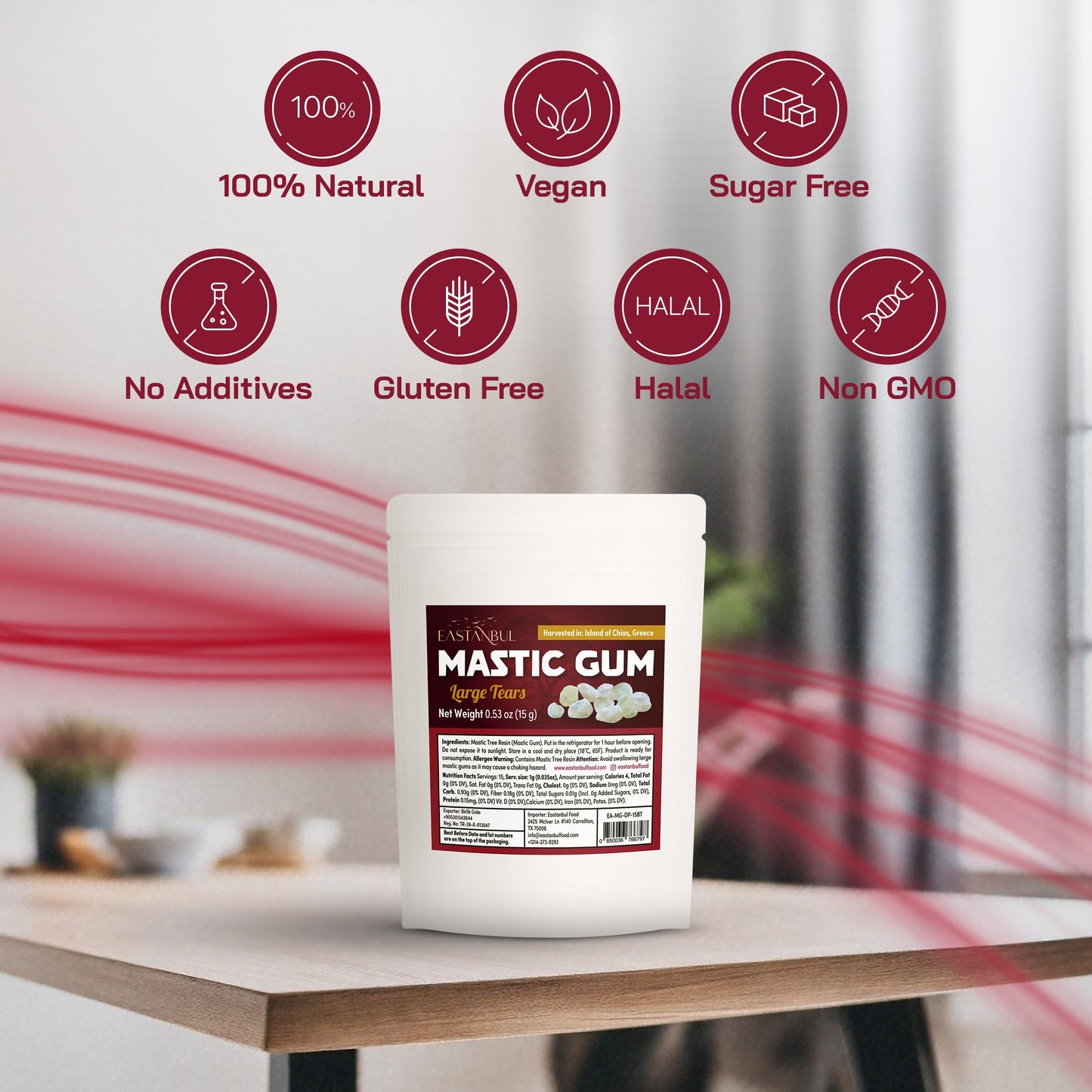 Eastanbul Mastic Gum Chewing Gum, 0.53oz(15g) Mastic Chewing Mewing for Jawline, Large Sized Natural Tears of Chios, Sugar Free, Natural in Resealable