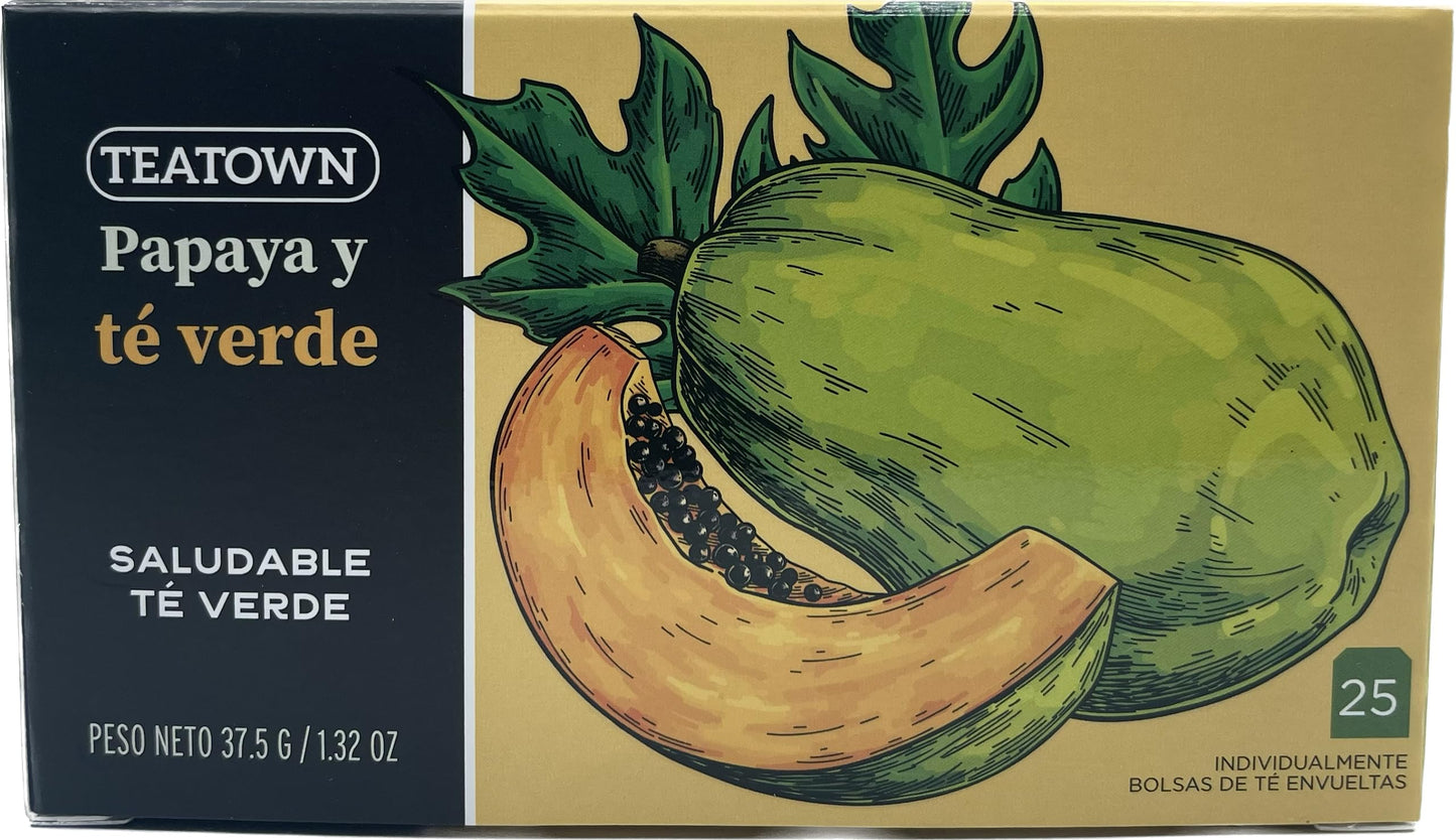 Premium Caffeinated Ceylon Papaya Green Tea Bags: 25 Count Individually Wrapped Teabags All-Natural Exotic Fruit Essence & Aroma Hot or Iced Tea Brew