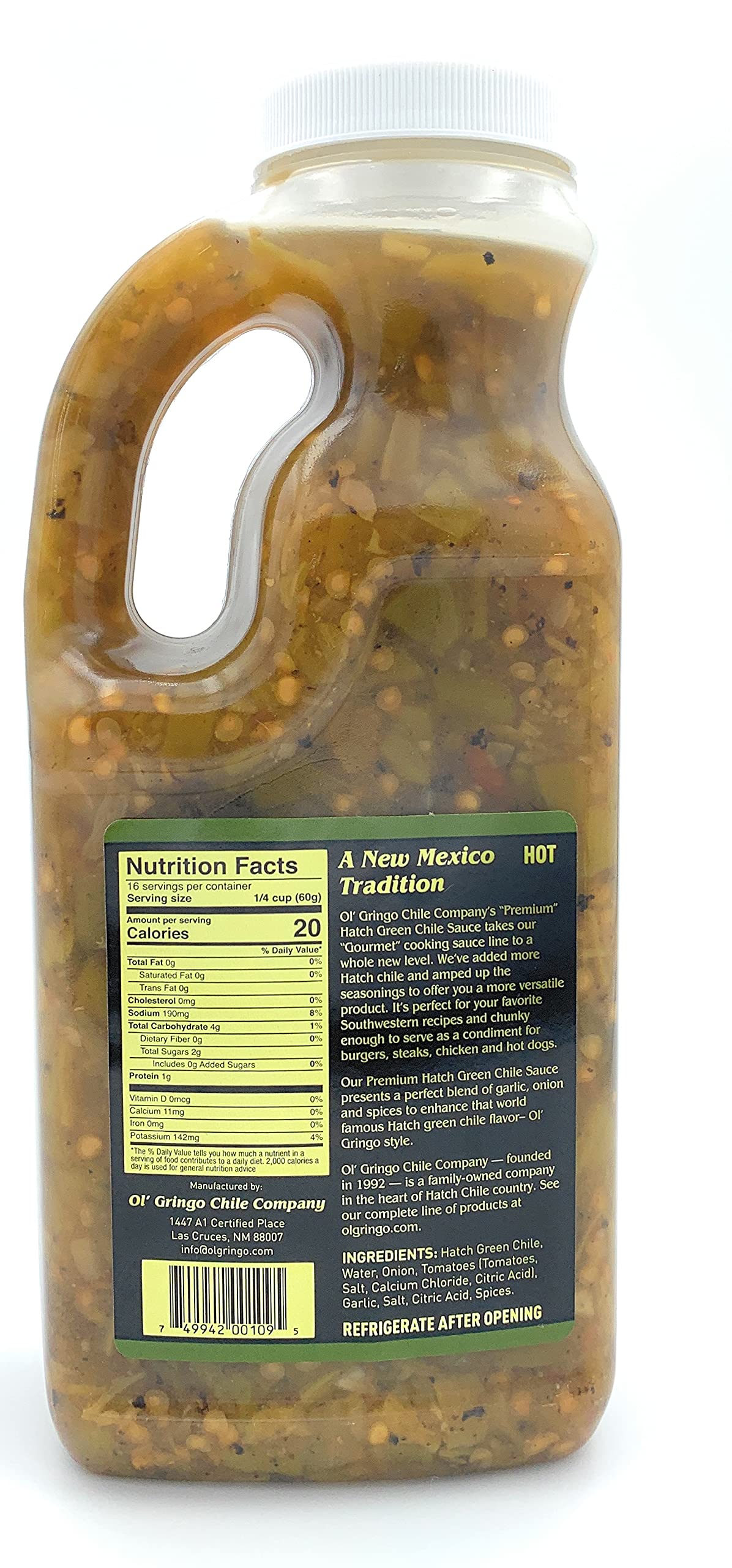 Ol' Gringo Chile Company Premium Hatch Green Chile Sauce Hot 35 Ounce Bottle
