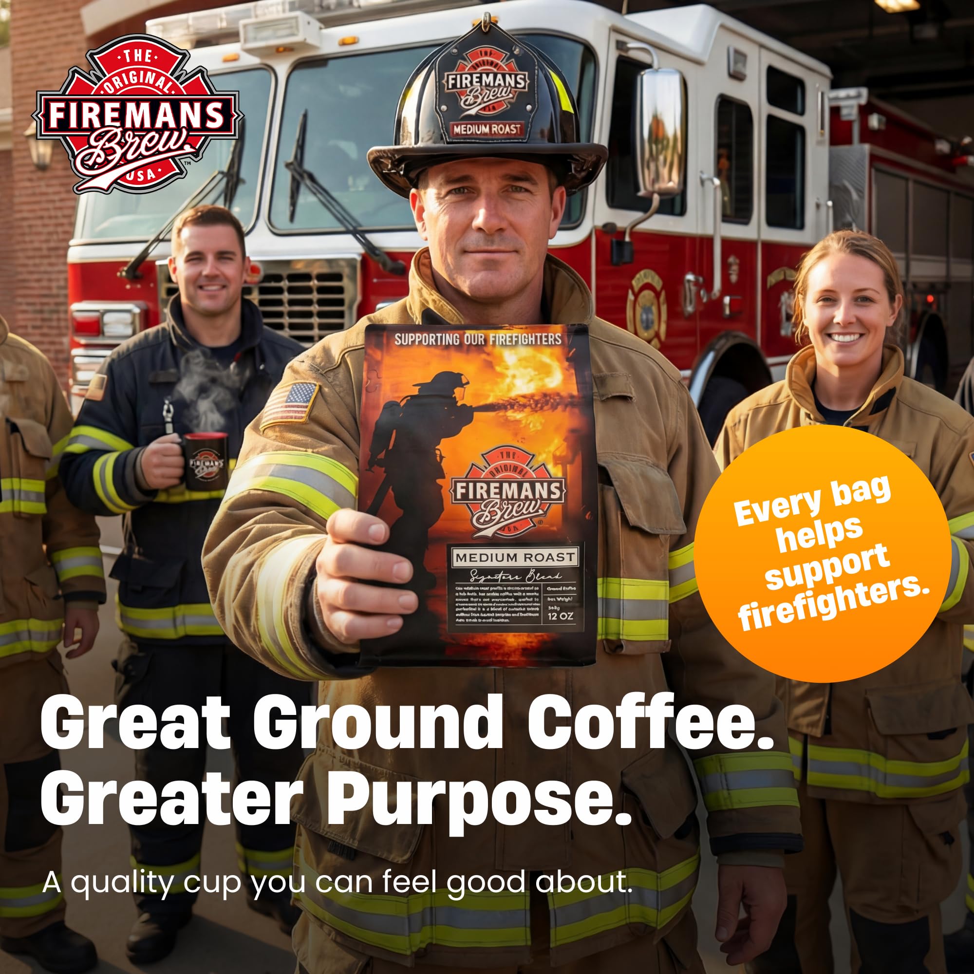 Firemans Brew Medium Roast Coffee - Bold & Robust Ground Coffee - 100% Arabica Beans, Rich, Full-Bodied Flavor - Freshly Roasted Gourmet Coffee - Low