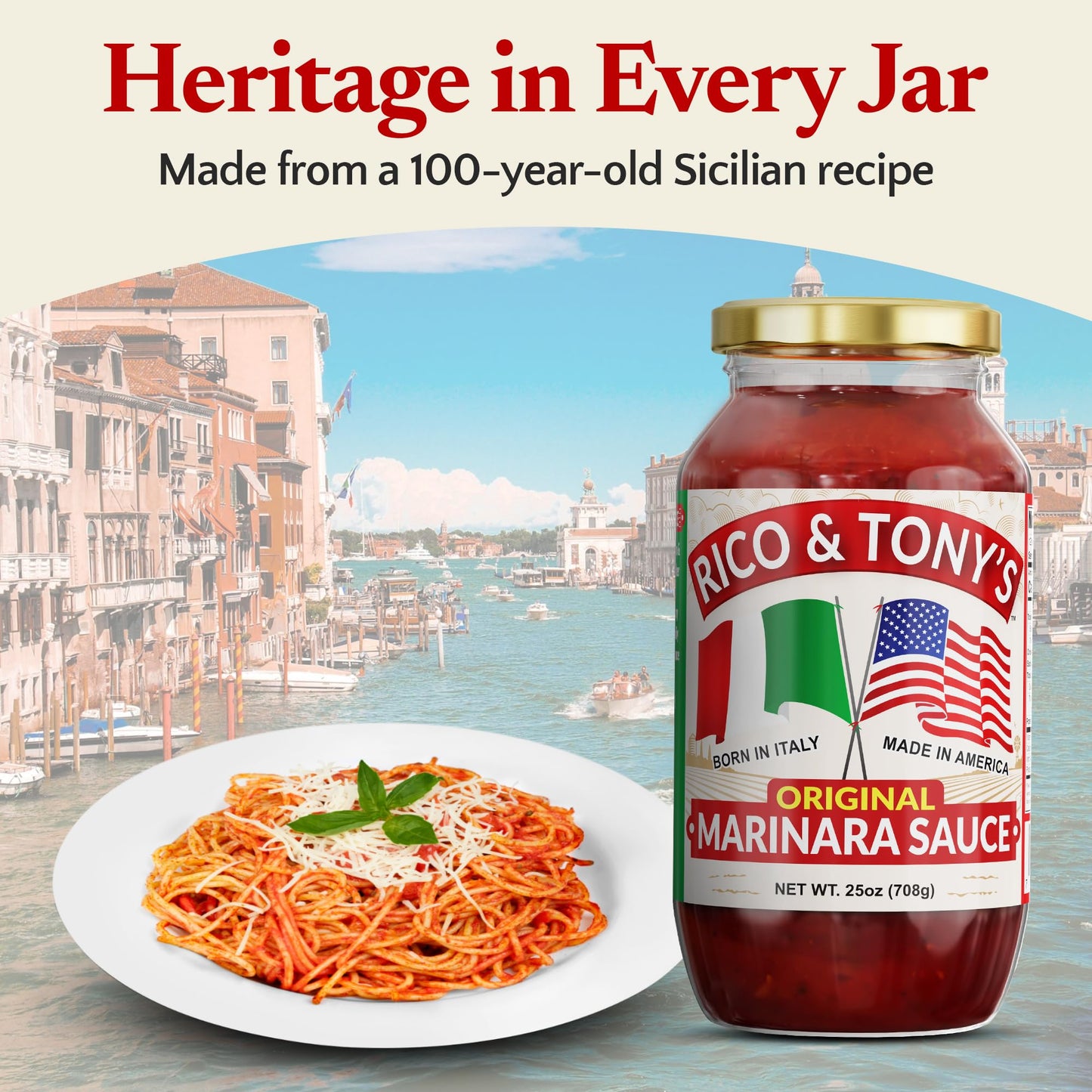 RICO & TONY's Original Marinara Sauce - Authentic Italian Tomato Pasta Sauce Recipe, All Purpose, All Natural, No Added Sugar, Vegan , Rich Flavor