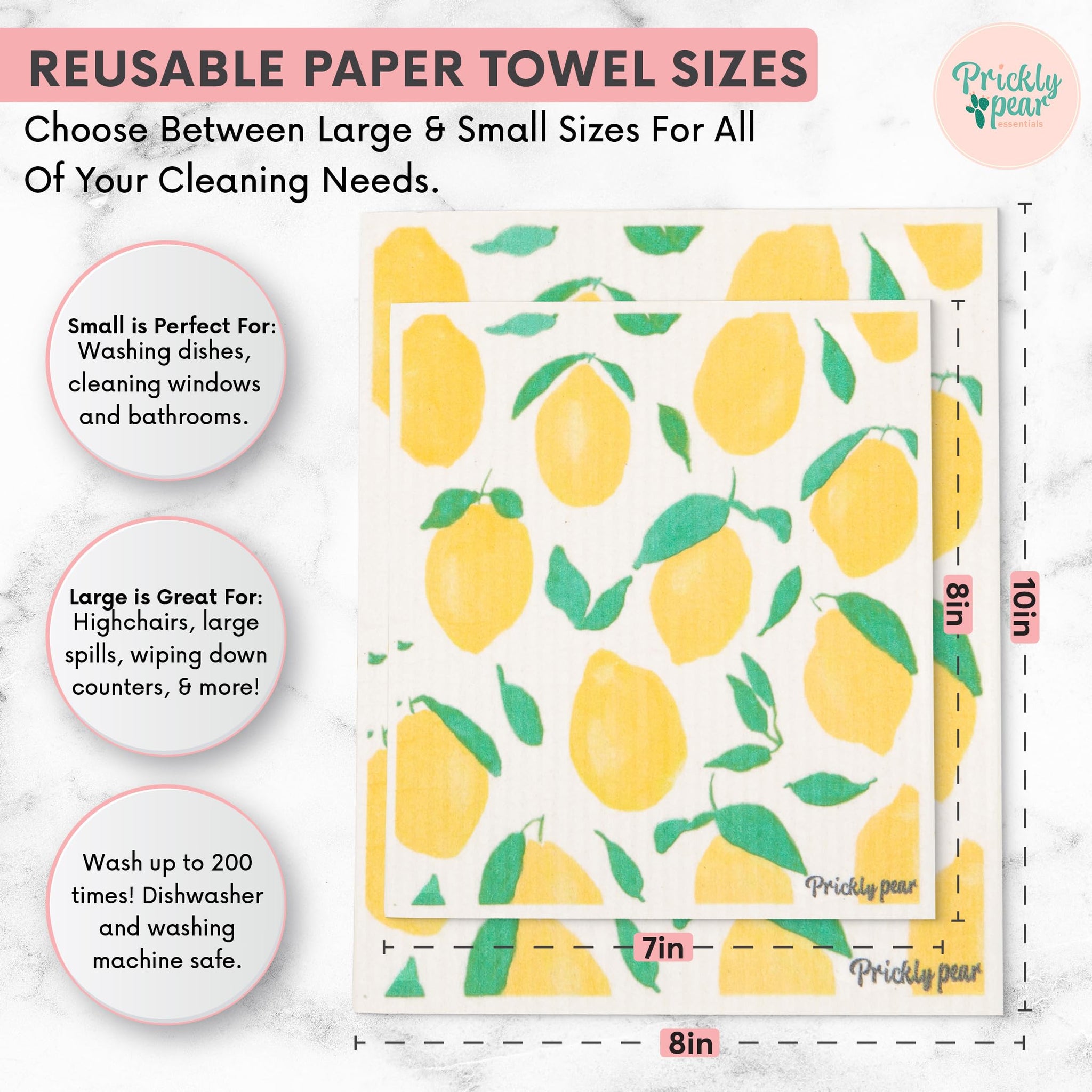Prickly Pear Reusable Paper Towels Washable - 3 Pack Wash Cloths Kitchen with Hanging Clips | Thick and Super Absorbent Kitchen Cloths for Cleaning