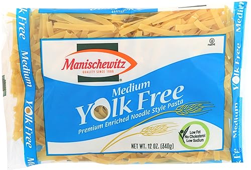 Manischewitz Premium Enriched Medium Yolk Free Noodle Pasta 12oz (3 Pack) Cholesterol Free, 8gr Protein Per Serving, Low Fat, Low Sodium,