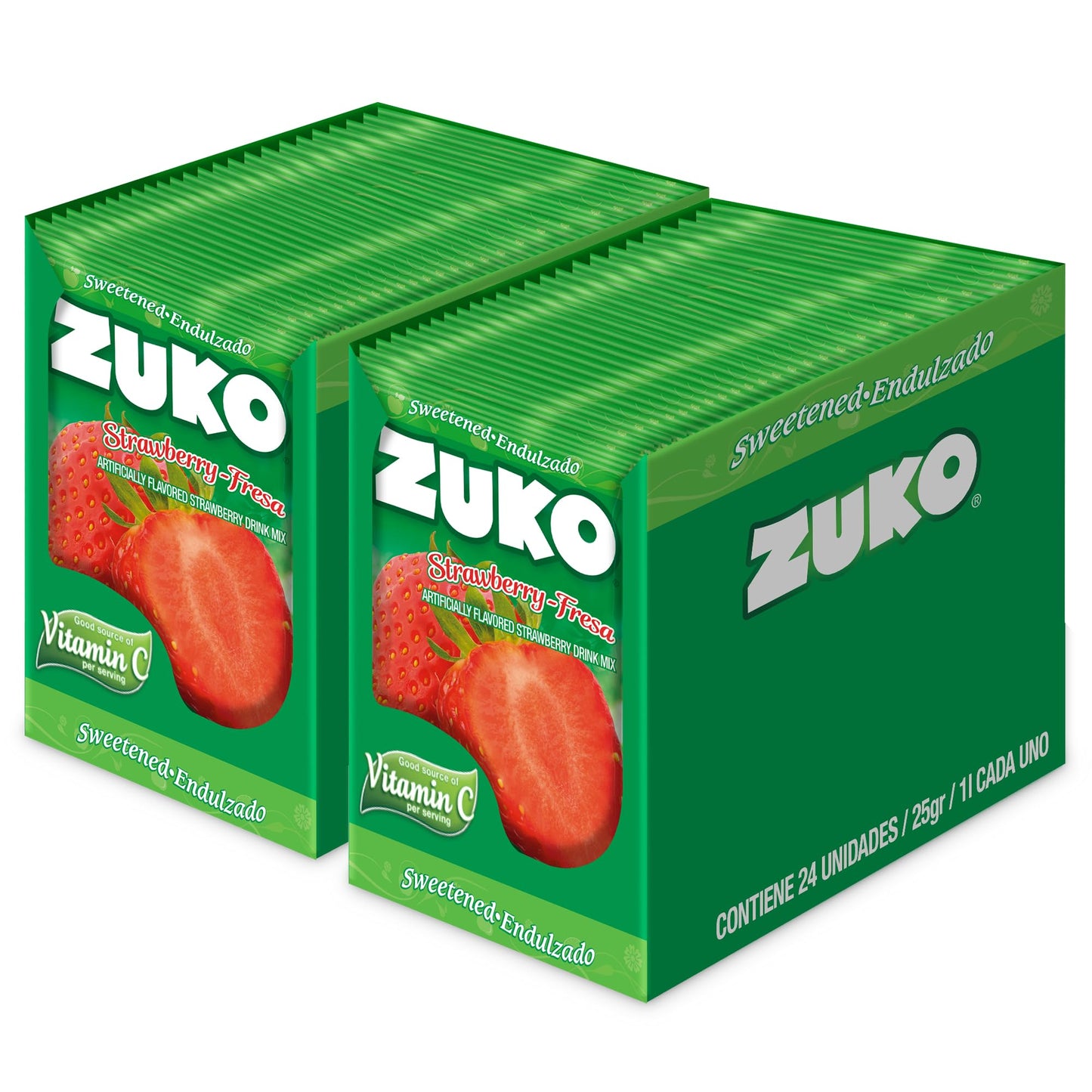 Zuko Instant Beverage Drink Mix, Flavor Strawberry, On the Go Powder, 2 Packs of 24 single Servings (0.9 oz each) 48 Total