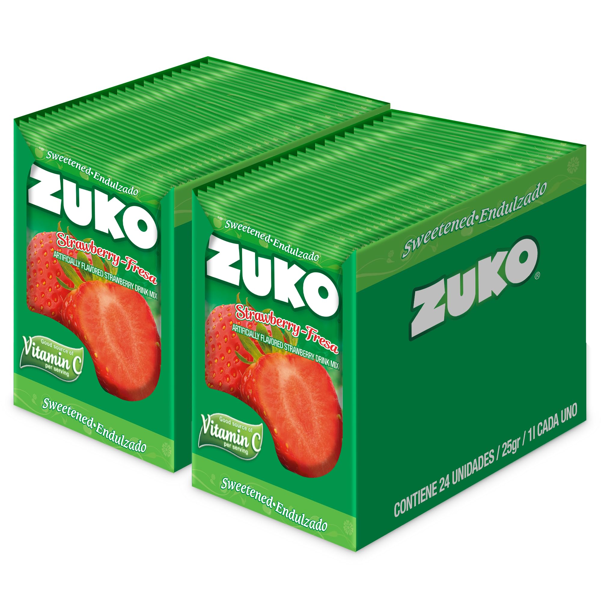 Zuko Instant Beverage Drink Mix, Flavor Strawberry, On the Go Powder, 2 Packs of 24 single Servings (0.9 oz each) 48 Total