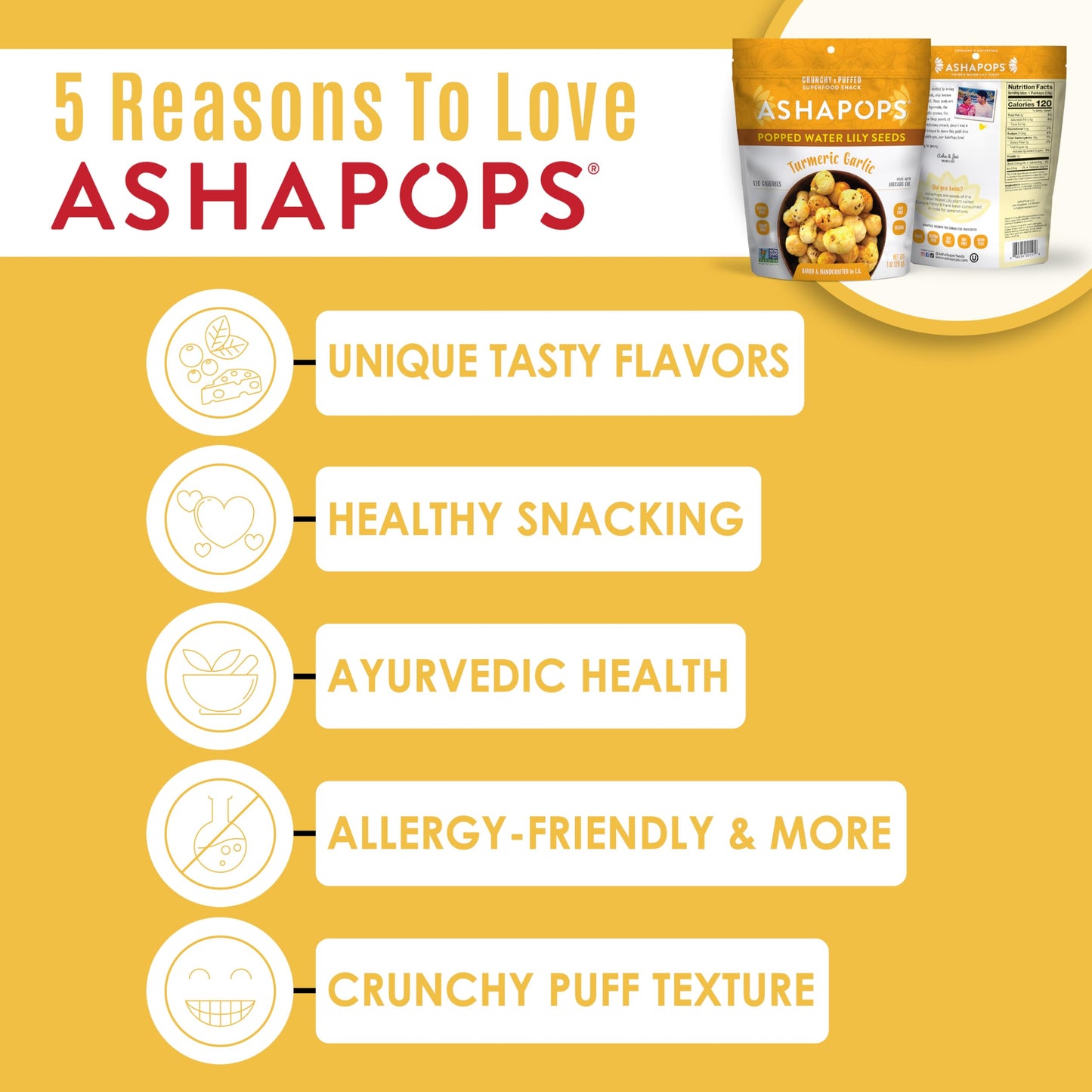 AshaPops Turmeric Garlic Flavored Popped Water Lily Seeds, 1 oz (Pack of 6) - Gluten-Free, Vegan, Paleo, Nut-Free, Corn-Free, Soy-Free, Non-GMO
