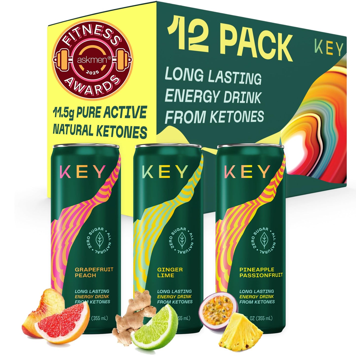 KEY Ketone Energy Drink - Sugar Free and All Natural from Ketones for Long Lasting Energy and optimal Green Tea Caffeine and L-Theanine for Mental