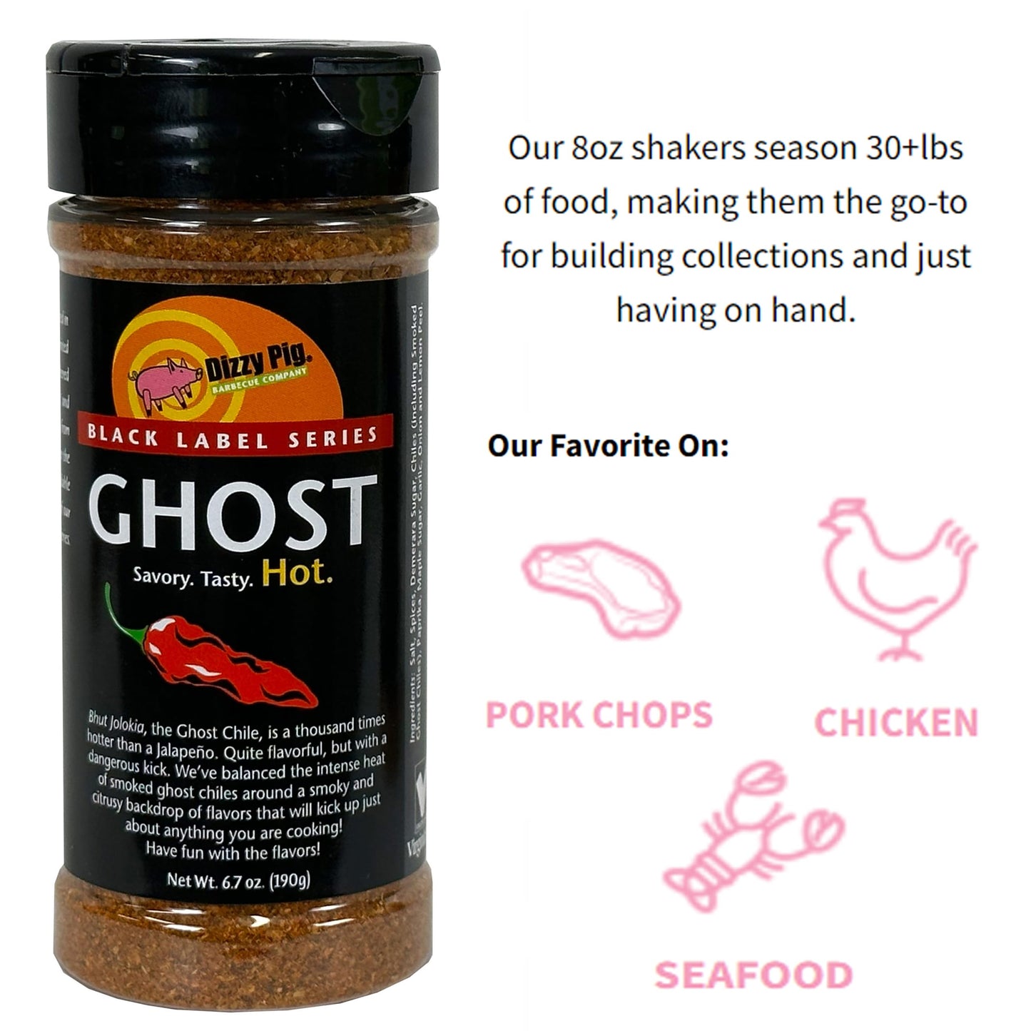 Dizzy Pig Ghost Chiles Seasoning Rub (8oz Shaker) - Seasons 30+lbs of Food - Hand Made in the USA - MSG Free, Gluten Free