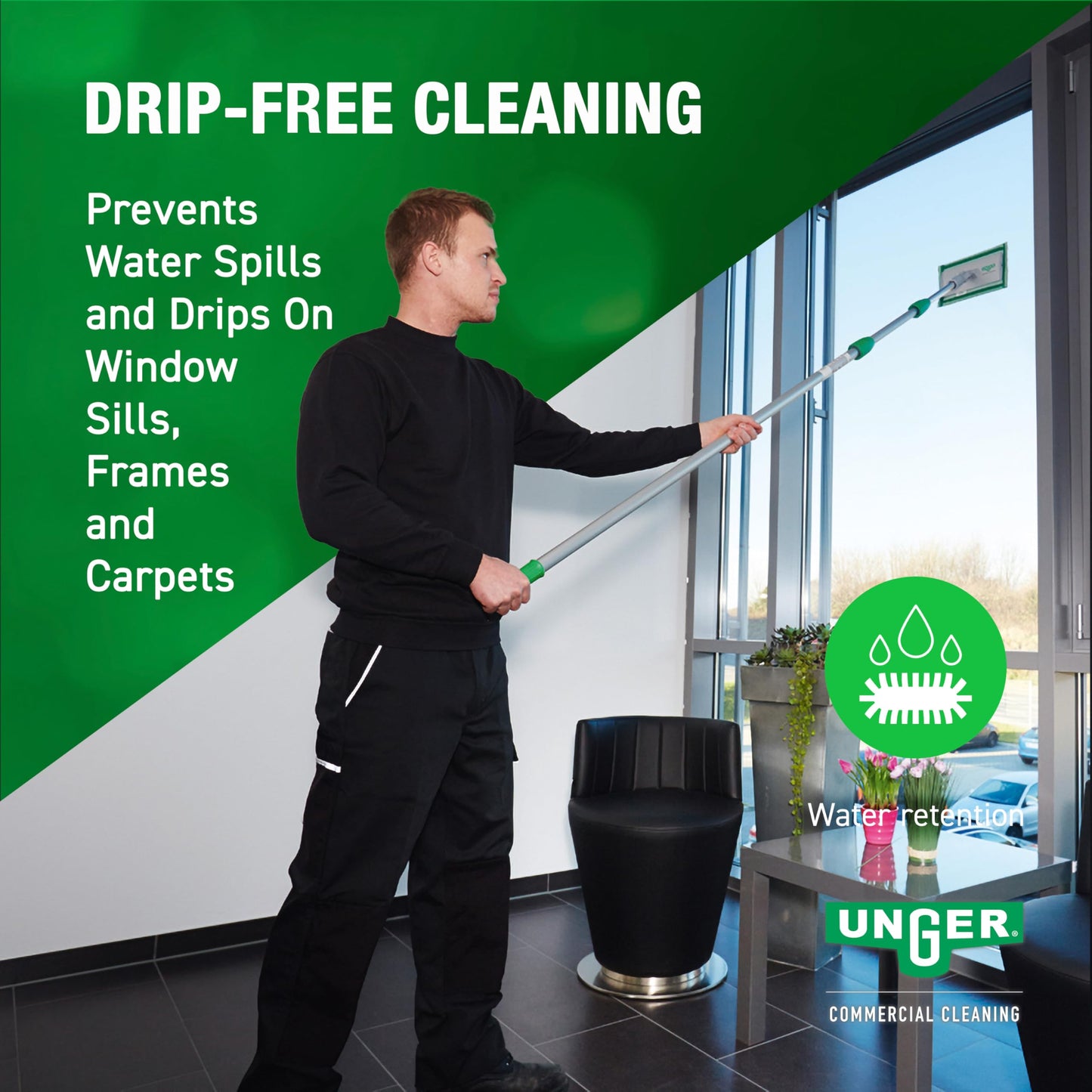Unger Commercial SpeedClean Window Cleaning Kit, 11-Piece Set, 8-Inch Pad Holder with Microfiber Pads, 6-Foot Reach
