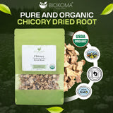 Biokoma Organic Chicory Root 100g 3.55 oz Dried Cut Coffee Substitute USDA Organic Herbal Tea Caffeine-Free Digestive Health Resealable Moisture Proof
