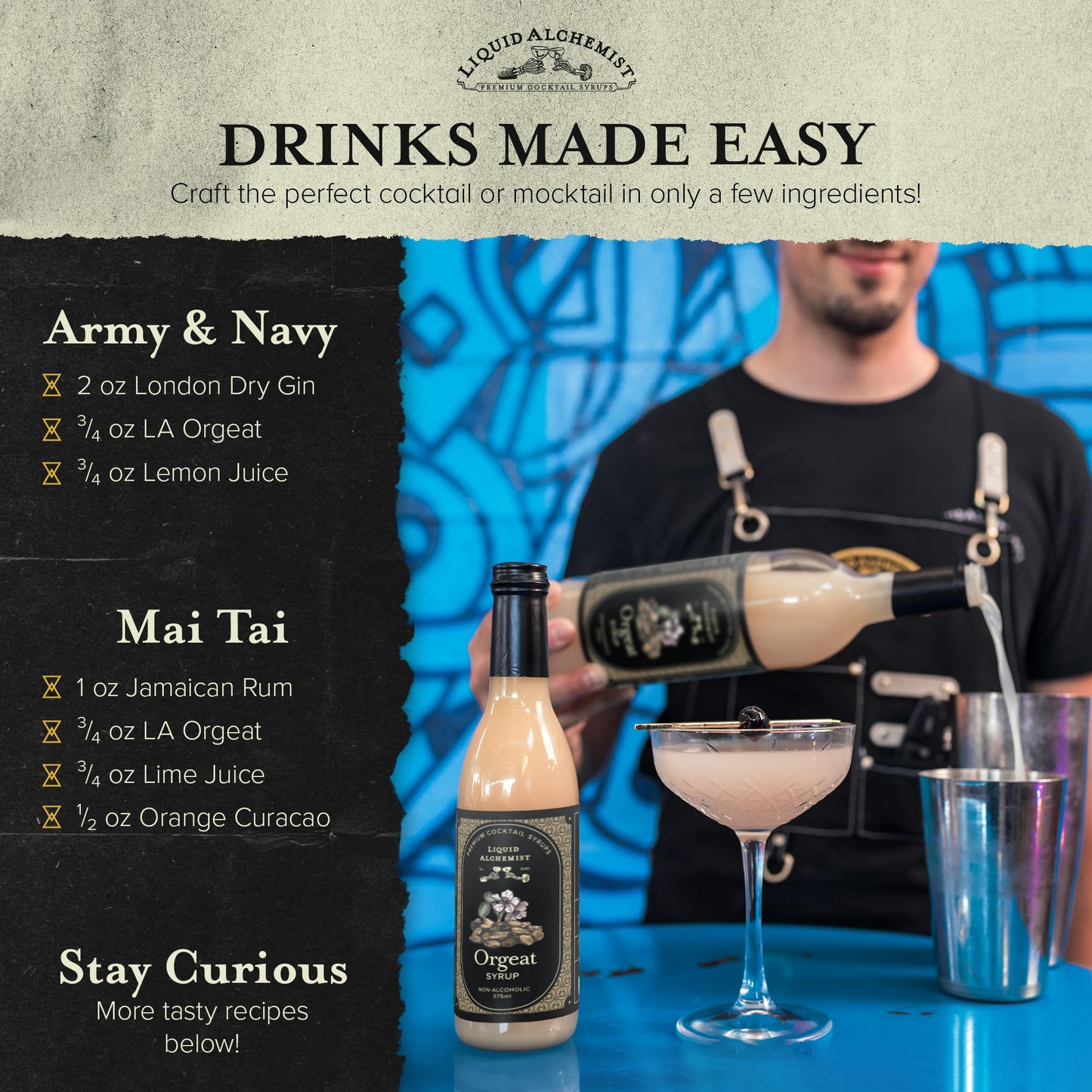 Liquid Alchemist Orgeat Syrup for Cocktails - Real Ingredients Make Our Almond Syrup the Perfect Mai Tai Mix - Non-GMO, Gluten Free & Vegan (12.7 oz)