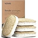 Vove Scrub Sponges 4 Pack, Cellulose & Cotton with Natural Loofah, Eco-Friendly Loofah Dish & Kitchen Sponges, Bathroom Scrubbing Pads, FSC-Certified