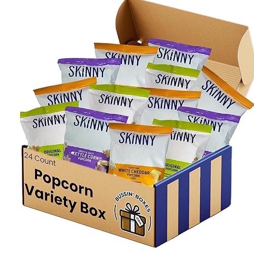 Skinny Pop Snack Pack - 24 Count Bulk Box of Individually Wrapped Popcorn Bags (0.5 oz Each) - Assembled by Bussin Boxes