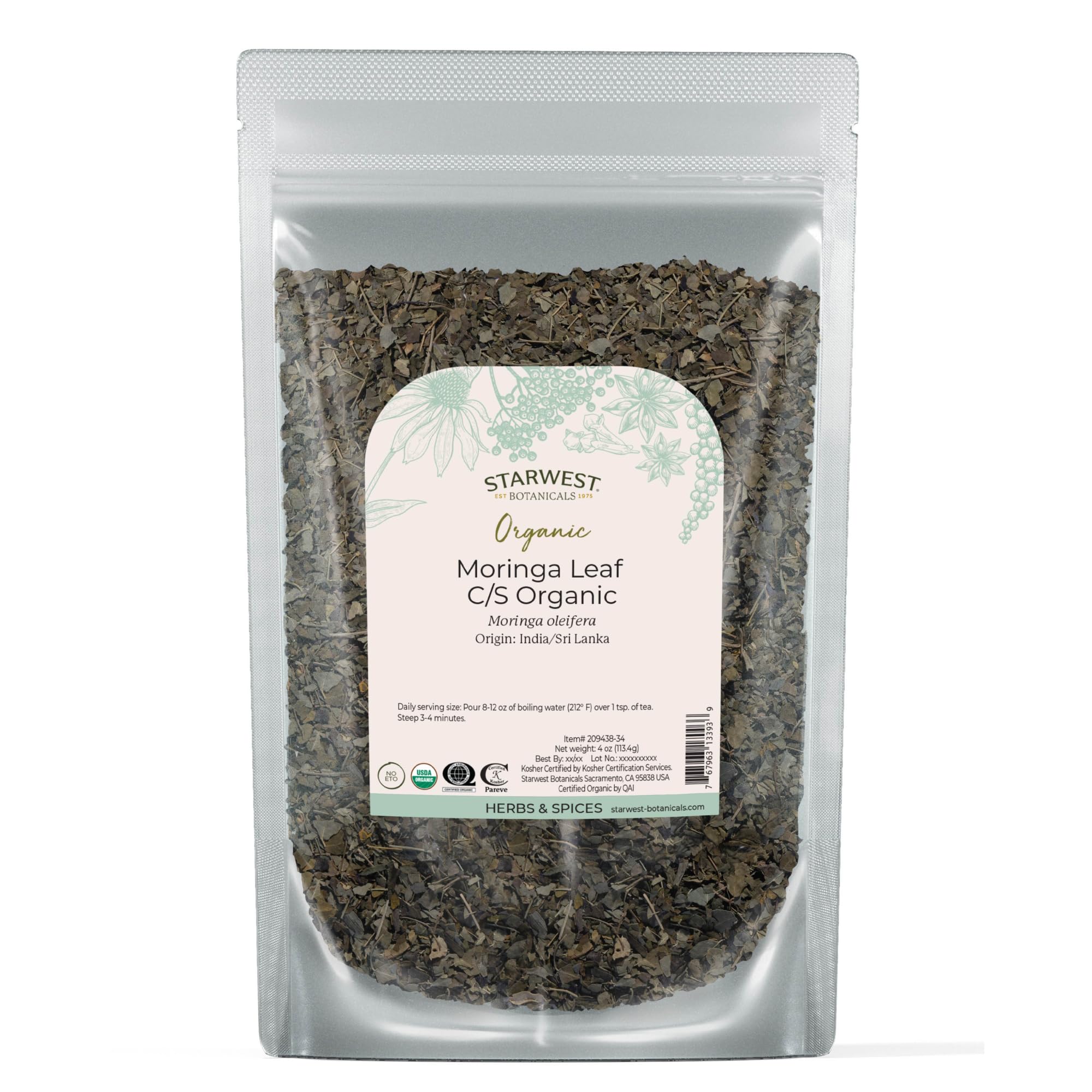 Starwest Botanicals Certified Organic Moringa Oleifera Leaf | Great for Drinks, Teas & Smoothies, 4 Ounce