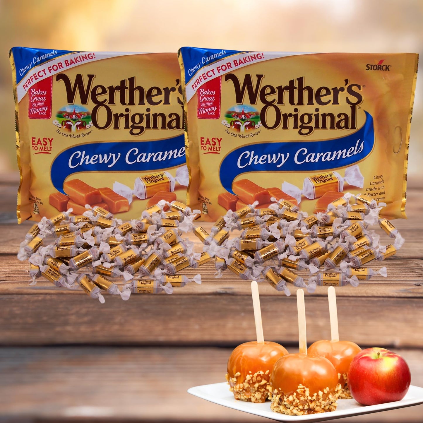 Werther's Original Soft Chewy Caramels, Soft Caramel Candy Made with Real Butter & Fresh Cream, Fall Treat, Perfect for Baking, Pack of 2, 10.8 Ounces