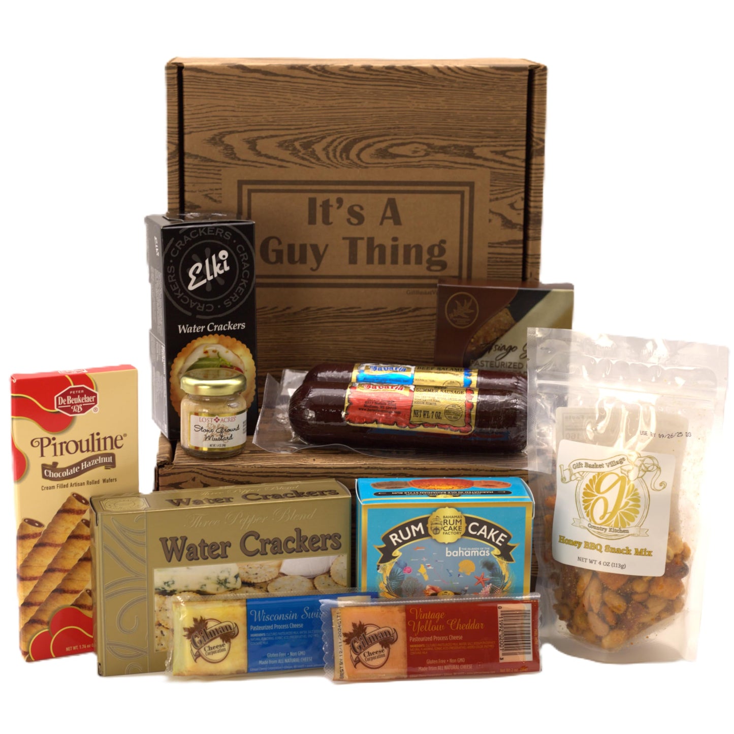 Gift Basket Village It's A Guy Thing Gourmet Food gift basket for Men, Cheese, Sausage, Crackers, Sweets & More, Assorted Cheese and Sausage Gift