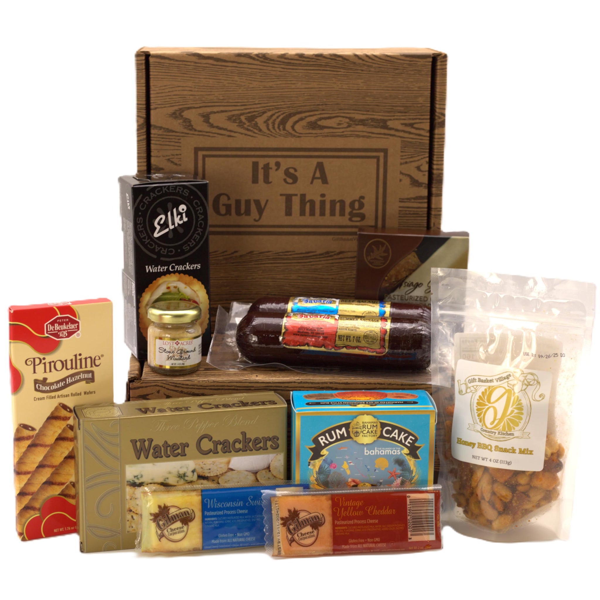 Gift Basket Village It's A Guy Thing Gourmet Food gift basket for Men, Cheese, Sausage, Crackers, Sweets & More, Assorted Cheese and Sausage Gift