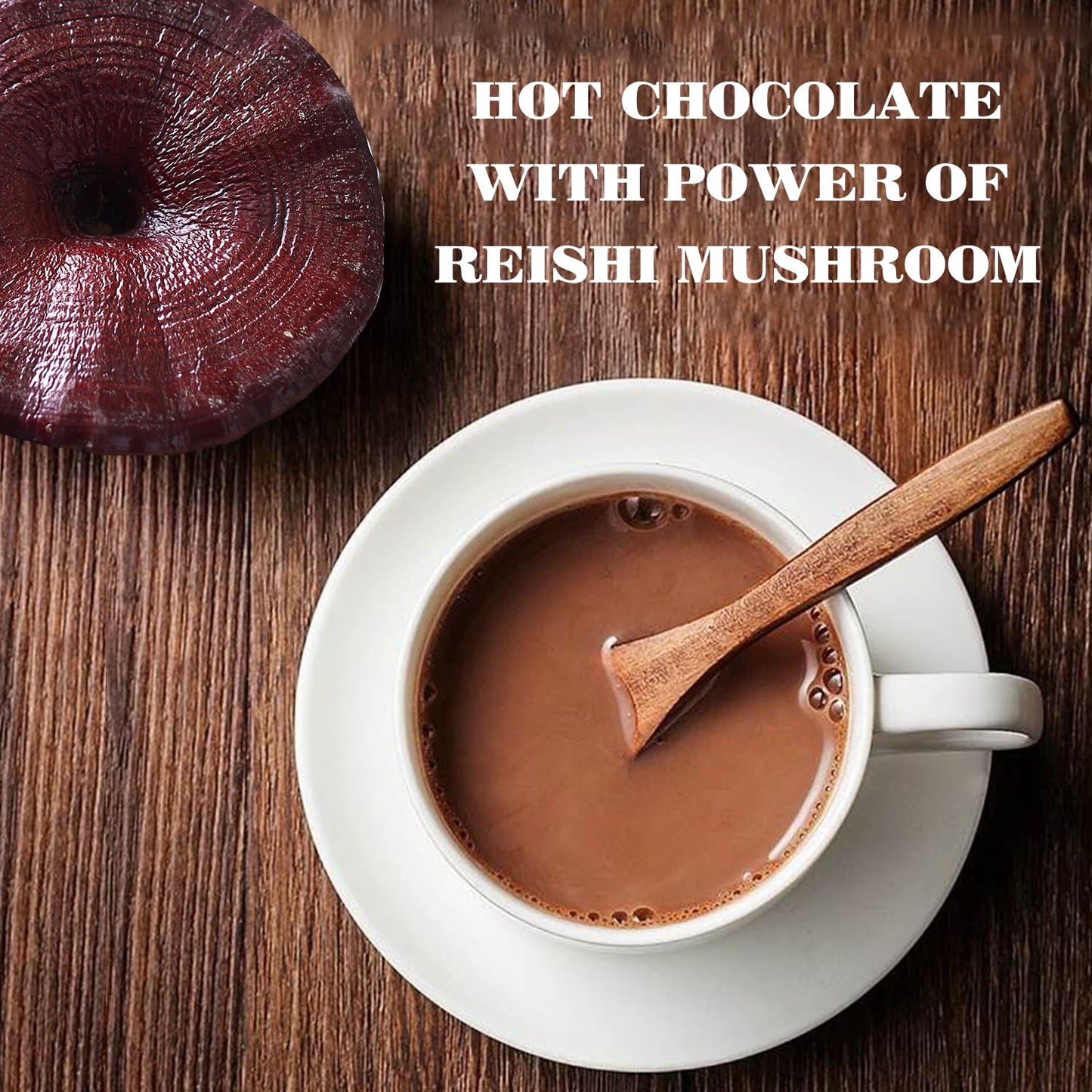 GANOHERB Mushroom Hot Chocolate Mix with Reishi, Mushroom Coffee Alternative Hot Cacao Powder for Energy, Mood and Immune System, Vegan Mushroom