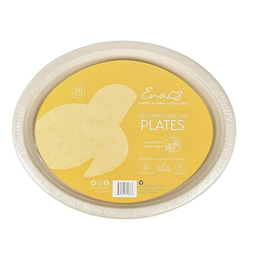 100% Compostable Disposable Paper Plates Bulk [12.5" Oval 50 Pack], Bamboo Plates, Eco Friendly, Biodegradable, Sturdy Large Dinner Party Plates