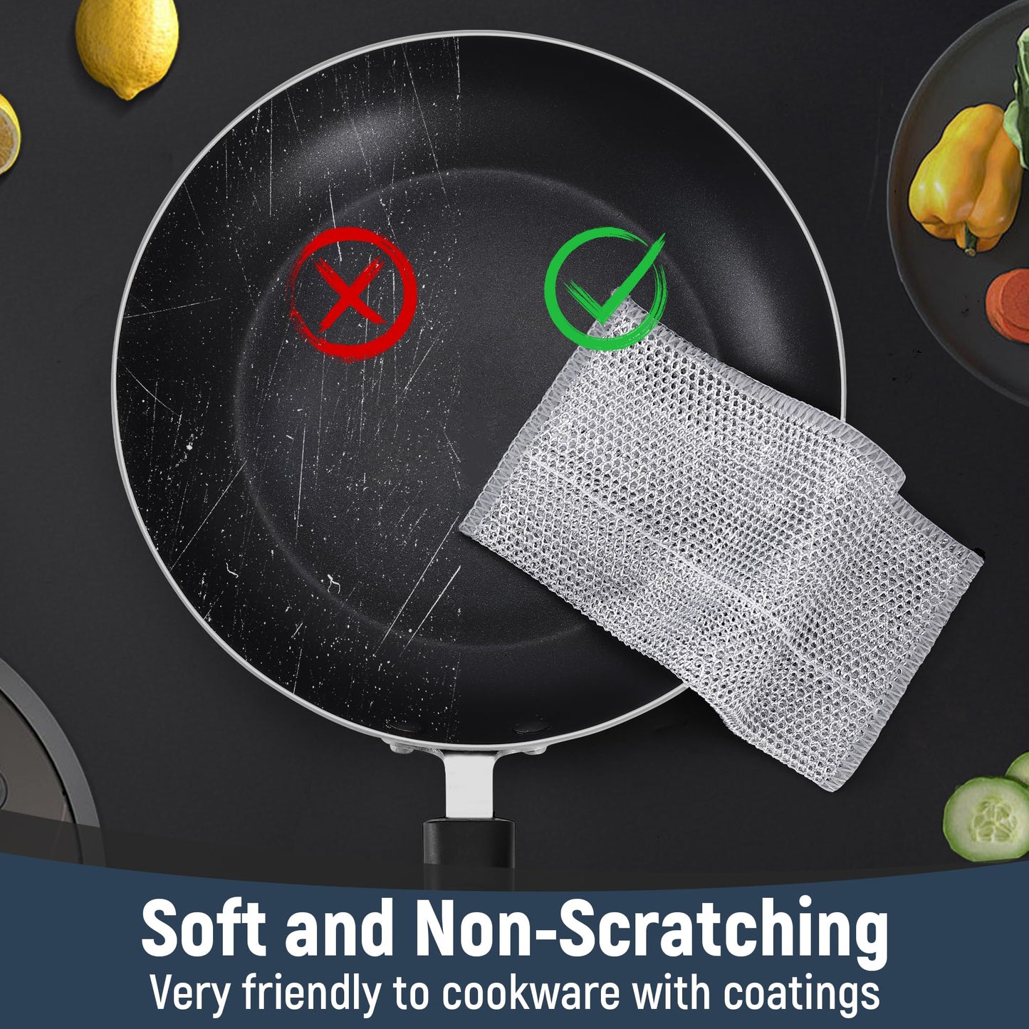 3 Layers Non Scratch Wire Dish Cleaning Supplies 12PCS - Wire Dishwashing Rag Home Essentials-Reusable Steel Wool Scrubber Washcloths,Kitchen Towels