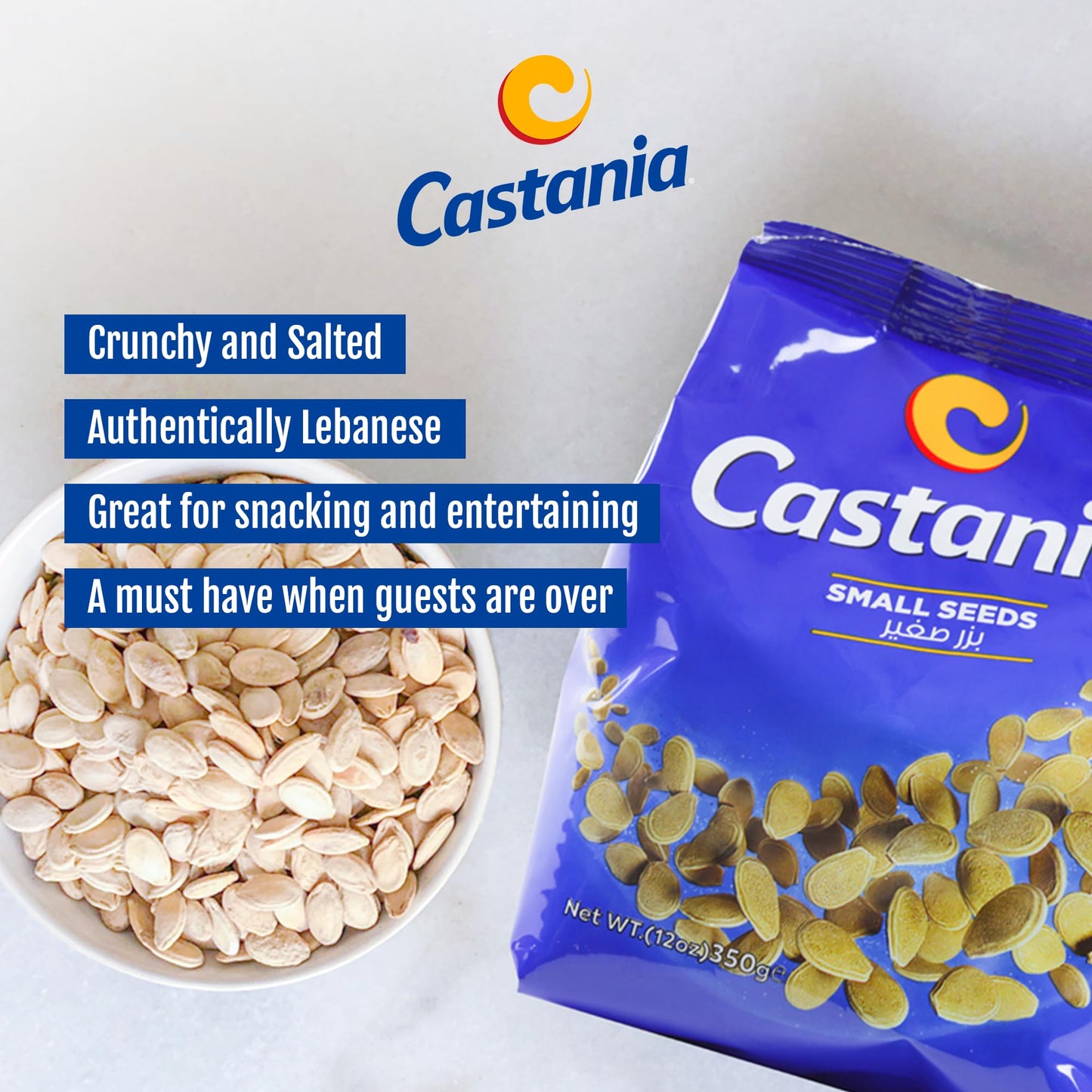 Castania Lebanese Melon Seeds - Crunchy Lightly Salted Snack - Authentic Egyptian Seeds - High in Protein & Fiber, No Trans Fat - Perfect for Home or